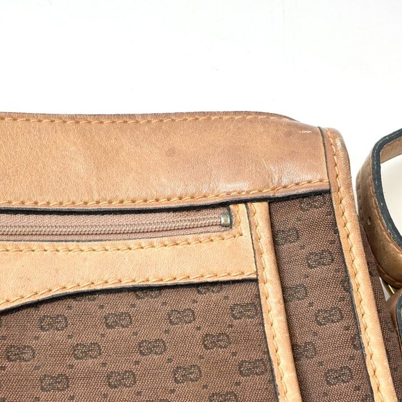 VINTAGE GUCCI Brown Leather & Canvas Crossbody Classic 1970's Purse / Clutch - Picture 7 of 15